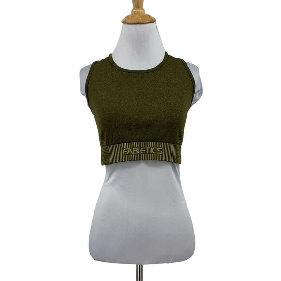 Fabletics Sports Bra Women M Medium Moss Seamless Low Impact Logo Band High Neck - Picture 1 of 13